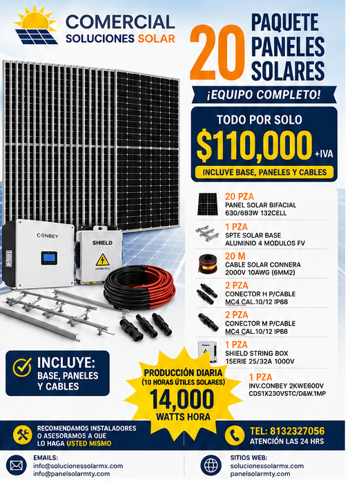 Paquete 20 Paneles Solares Monterrey